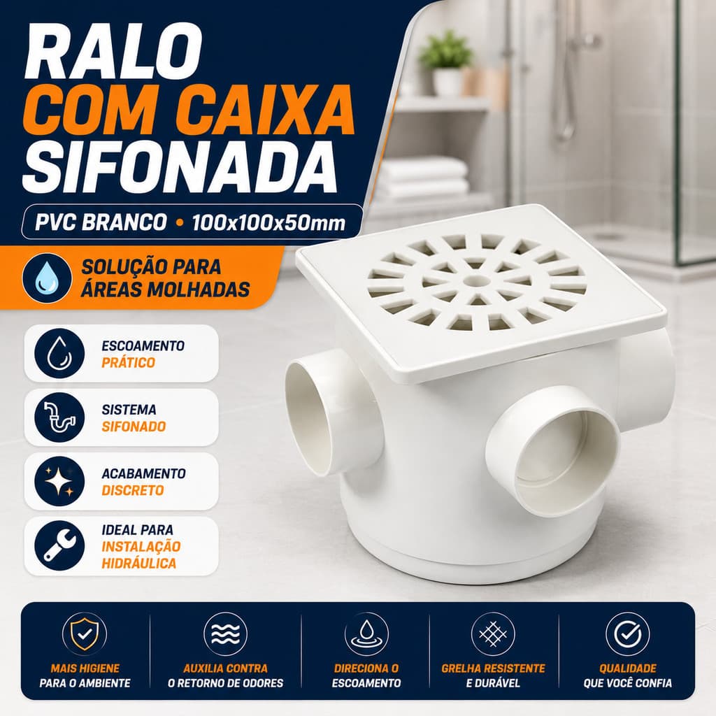 Ralo Pvc Branco Com Caixa Sifonada Motinha 100x100x50mm Onça