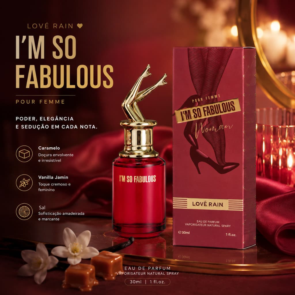 Perfume Feminino Importado Premium 30ml Lové Rain Longa Duração Caramelo Baunilha Jasmim Doce Alta Fixação