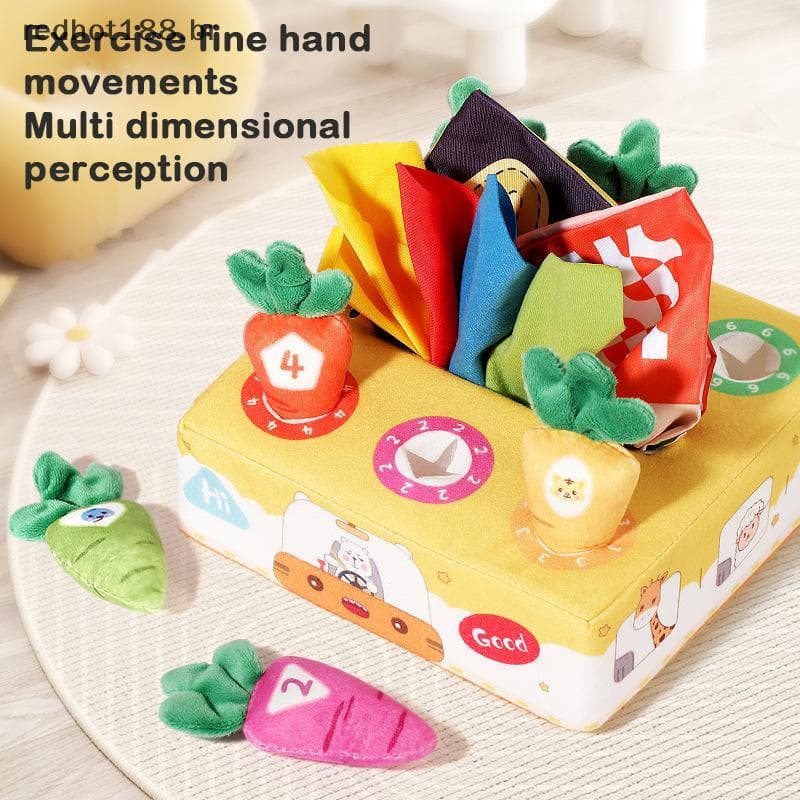 REBR Montessori Brinquedos Bebê Puxar Cenoura Brinquedo De Pelúcia Número Forma Cor Correspondência Jogo 0-3 Educativo P