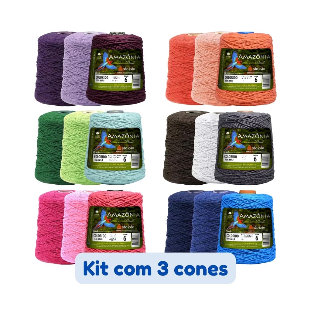 Kit 3 Barbantes Amazônia 600g São João Fio 6 | Combinações de Cores para Crochê, Tricô e Artesanato
