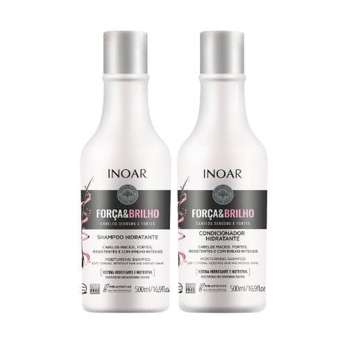 Inoar Kit Força & Brilho Shampoo + Condicionador 500ml Hidratante Cabelos Secos