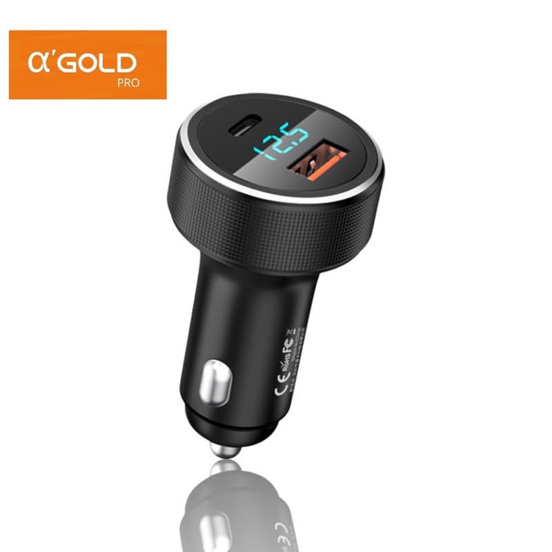 Carregador Veicular Turbo 60W 9.1A com Exibição de LED CJ12-4  A' Gold Sem Cabo