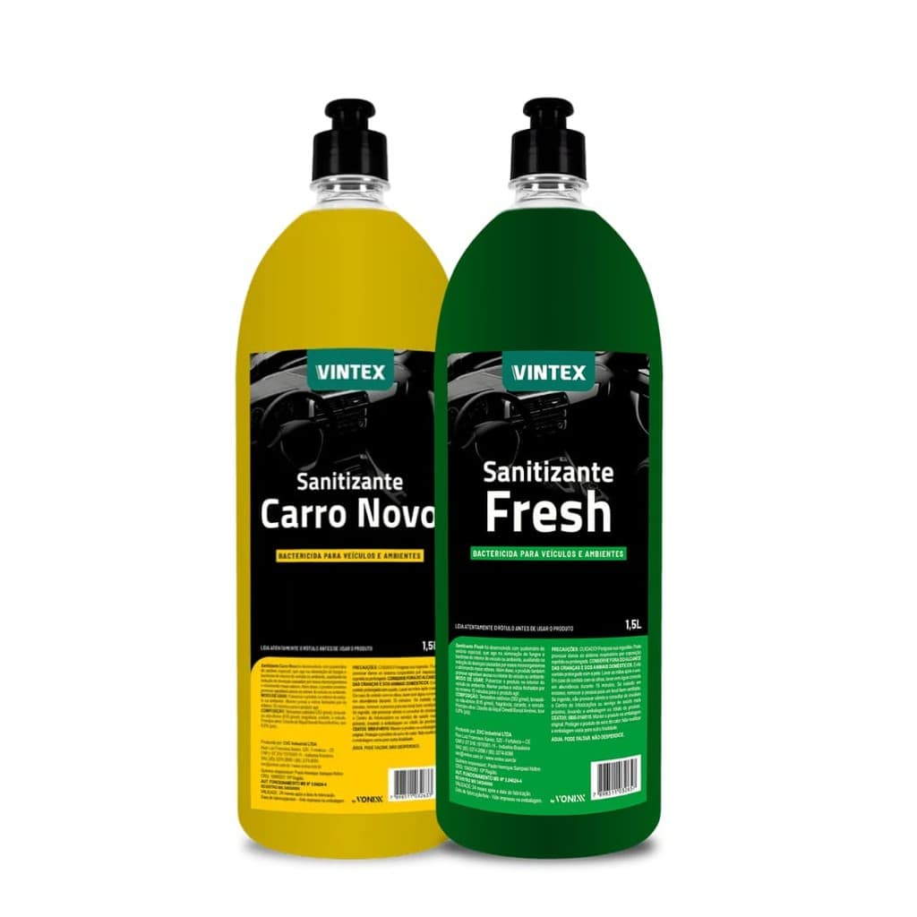 Kit 2 Odorizadores Aromatizante Cheirinho Sanitizante Vintex Carro Novo Fresh 1,5L  Sanitizante