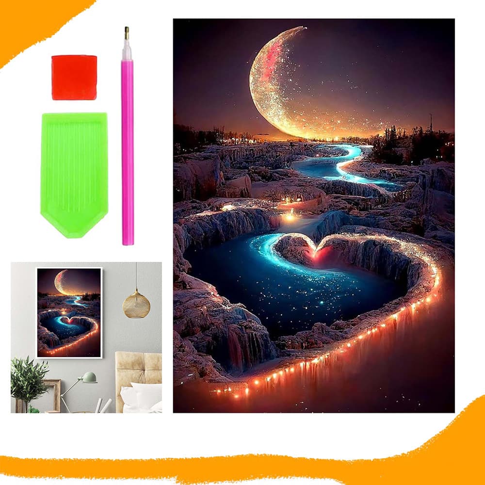 Céu estrelado ao luar, Pintura Diamante Quadrada, Arte Diamante 5D DIY, Kit Inicial de Pintura Diamante, 30 x 40 cm