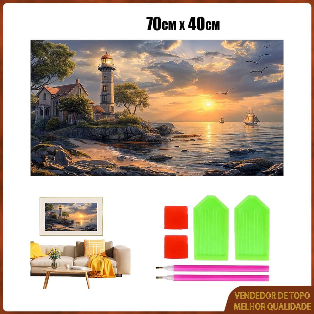 Conjunto de pintura diamante redondo 5D farol DIY ponto pintura diamante 70x40cm pintura decorativa