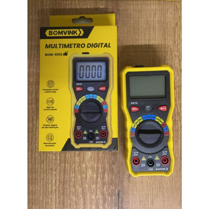 Multímetro Digital BOMVINK Capacímetro LCD Bipe Continuidade Teste Diodo com Pontas de Prova