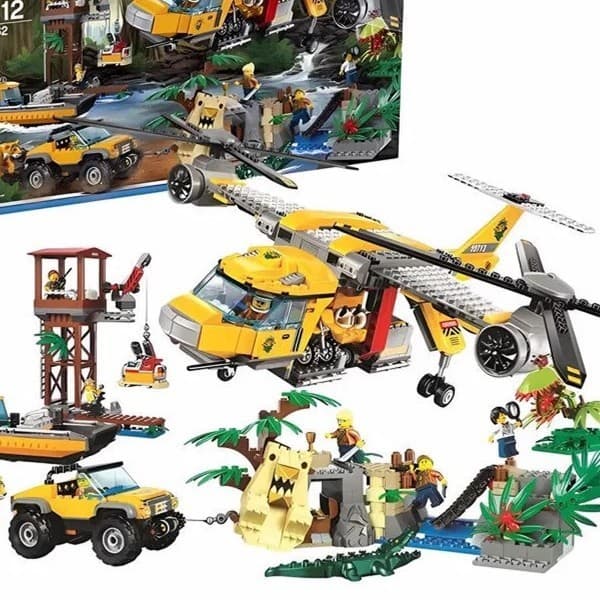 Compatível com o brinquedo de blocos de montar LEGO 6016 City Series Jungle Adventure Airdrop Helicopter.