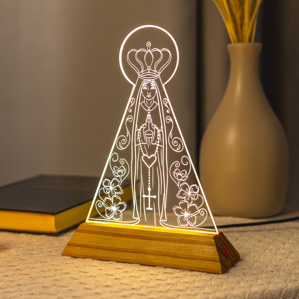 Luminária LED Imagem Nossa Senhora Aparecida - Presente Troféu Lembrança Mães Avós Bebês Decoração Sala Quarto