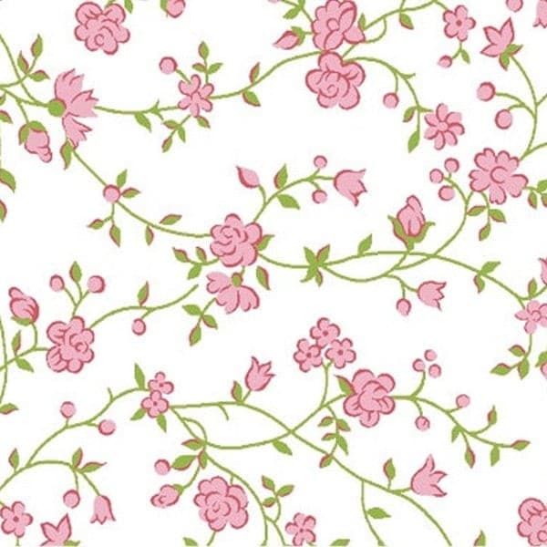 Tecido Tricoline Estampado Floral Delicado Laura 3 Verde e Rosa Bebe Patchwork Artesanato Costura