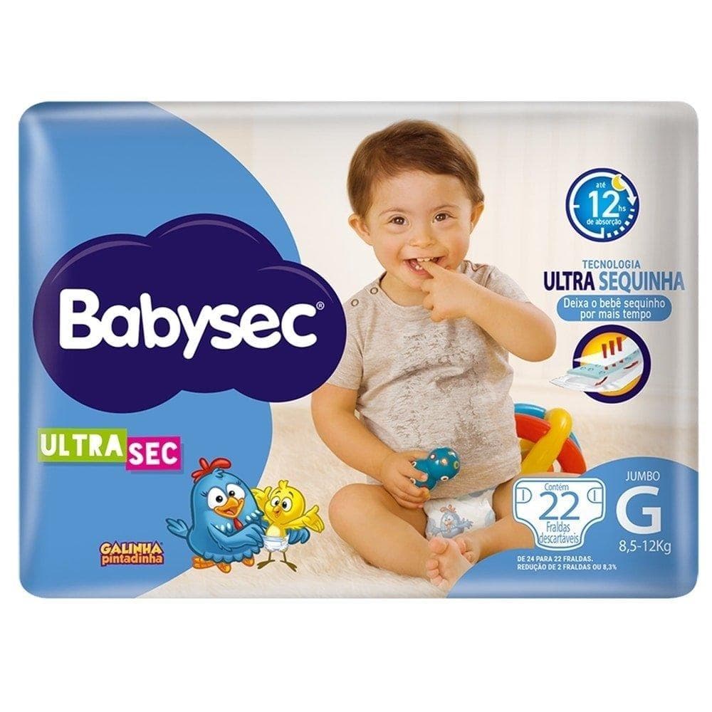 Fralda Descartável Babysec Ultra Sec Galinha Pintadinha Jumbo Tamanho G - 8 Pacotes com 22 Fraldas - Total 176 Tiras
