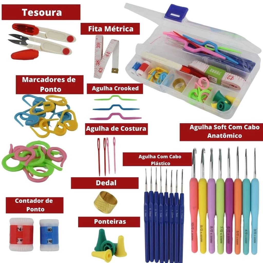 Kit 53 PÇS Croche Amigurumi Ferramenta Agulhas Acessórios Completo