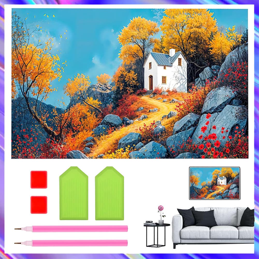 40x70cm, Conjunto de 5D Cabana no topo da montanha Diamante Arte Pintura DIY Diamante quadrados, pintura diamante 5D DIY