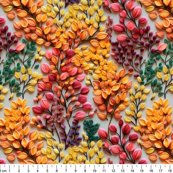 Tecido Tricoline Digital 3D Folhas Cor de Outono Artesanato Patchwork Ateliê Pano Costura DIY