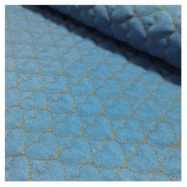 Tecido Matelassê Jeans Claro Corações (0,50 X 1,70) 100% Algodão Enxoval Patchwork Mesa Posta