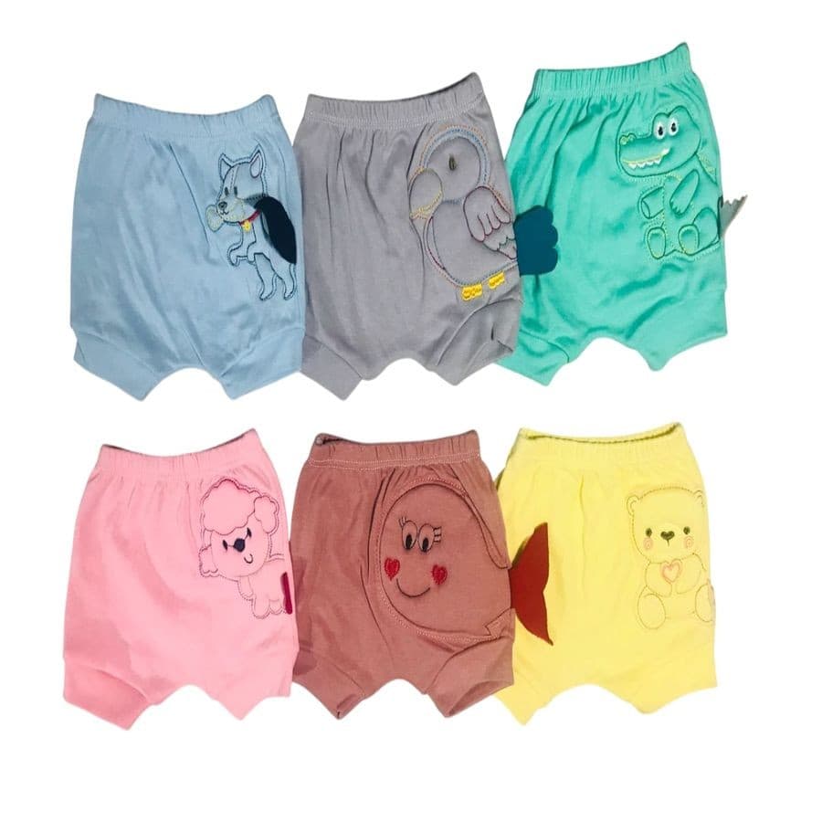 Kit 3 Shorts Infantil Com Punho Bordado Tapa Fralda