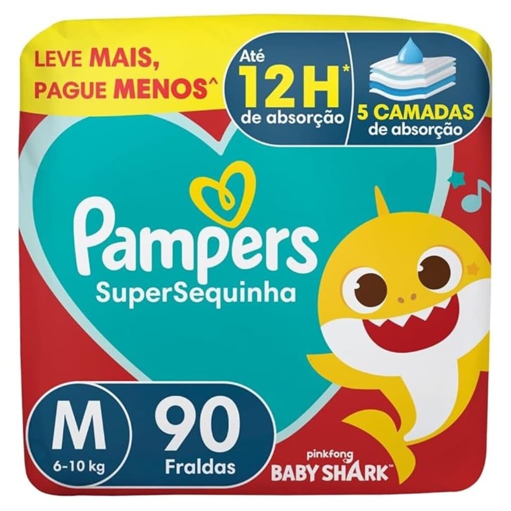 3x Fralda Descartável Pampers Supersequinha Tamanho M 90 Un
