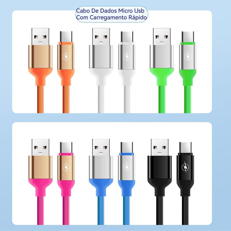 Cabo Turbo Carregamento 4.8A Ultra Rápido 2 Metros Micro USB Celular V8 Design Emborrachado Macaron