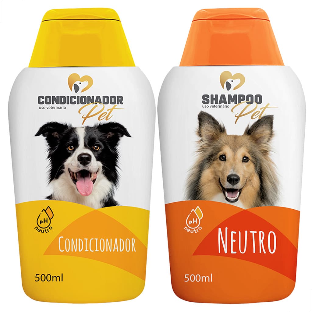 Kit Shampoo Condicionador Pet Neutro para Cães 500ml Limpeza Suave