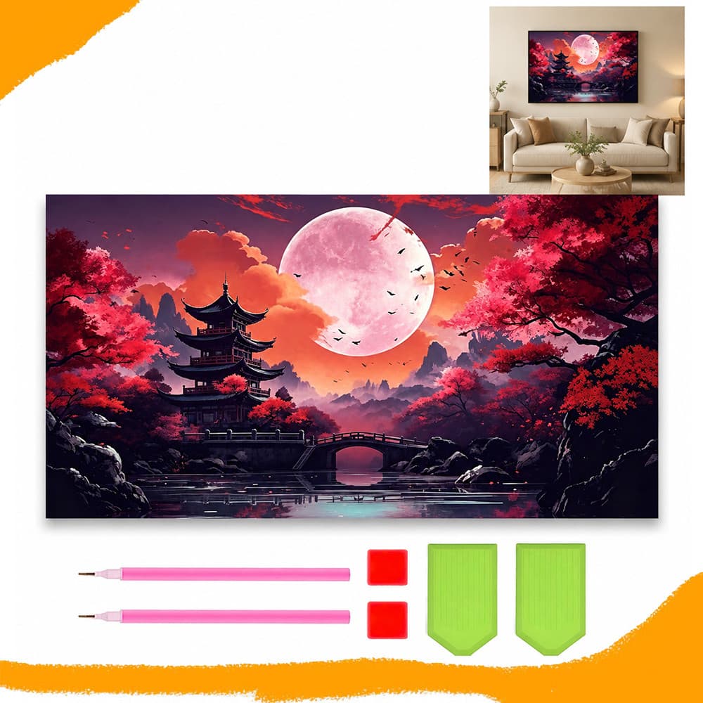 40 x 70 cm, Pintura com diamantes quadrados 5D, Conjunto coloridos de arte com diamantes de Lua de Sangue