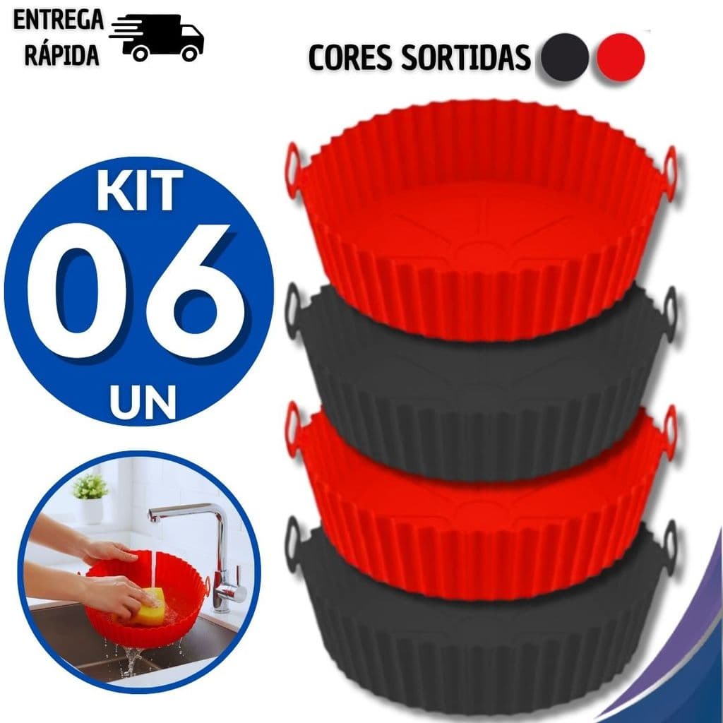 Kit 6 Formas Redonda Cesto Silicone Air Fryer Sem Óleo Fritadeira Elétrica com Alça Multiuso Não Gruda Casa Utensílios