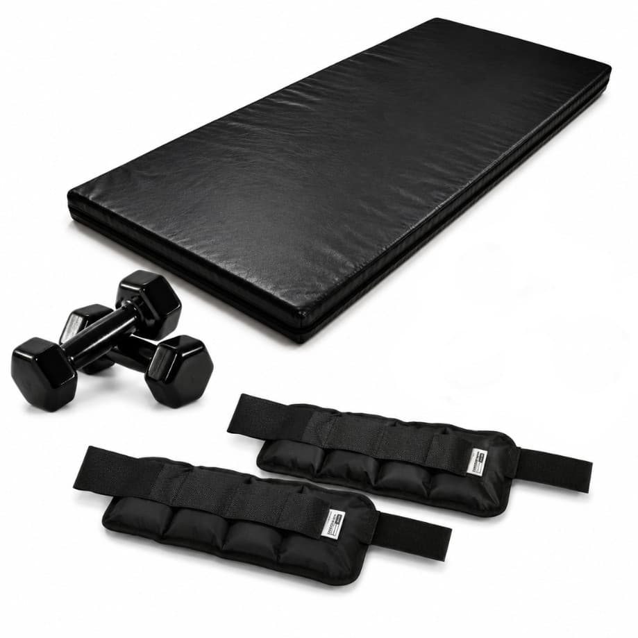 Oferta! Kit Fitness  Colchonete Academia 90x40x3+ Par de Halteres Sextavado Emborrachado 4kg+ Par de Caneleira 4kg