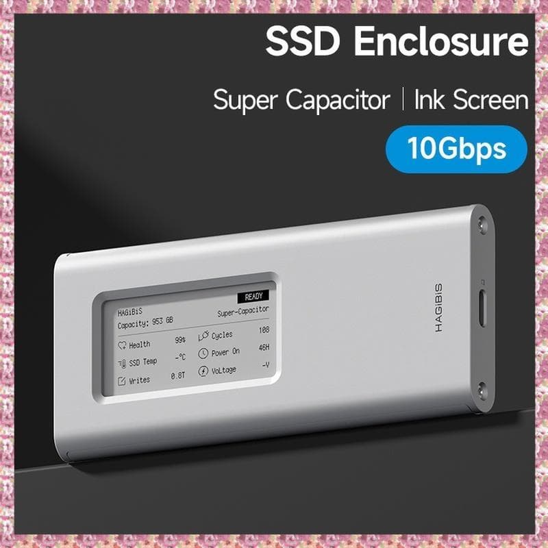(Zsqa) Gabinete De Disco Rígido SSD M . 2 Com Tela De Tinta De 10 Gbps Caixa Externa De Alumínio Para SSDs 2230/2242/226