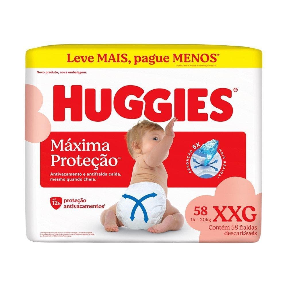 Fralda Descartável Huggies Máxima Proteção XXG - 3 Pacotes com 58 Unidades - Total 174 Tiras