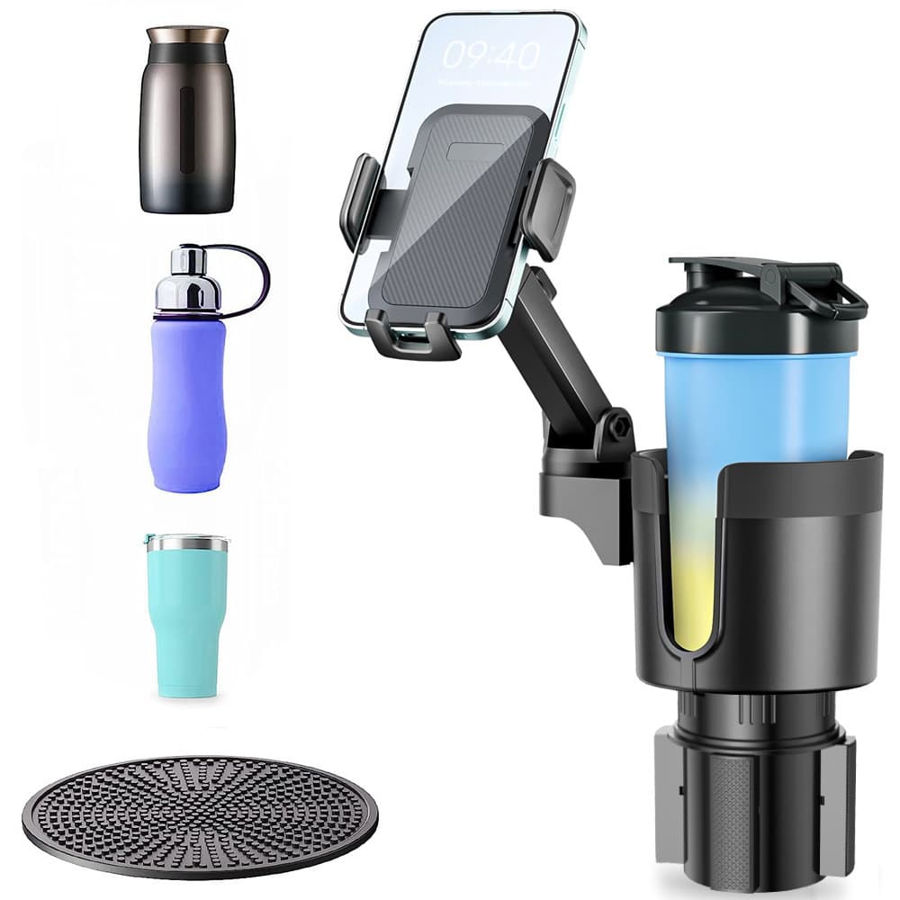 Novo suporte multifuncional para copos de carro 2 em 1, suporte para copos e suporte celular para bebidas no carro.