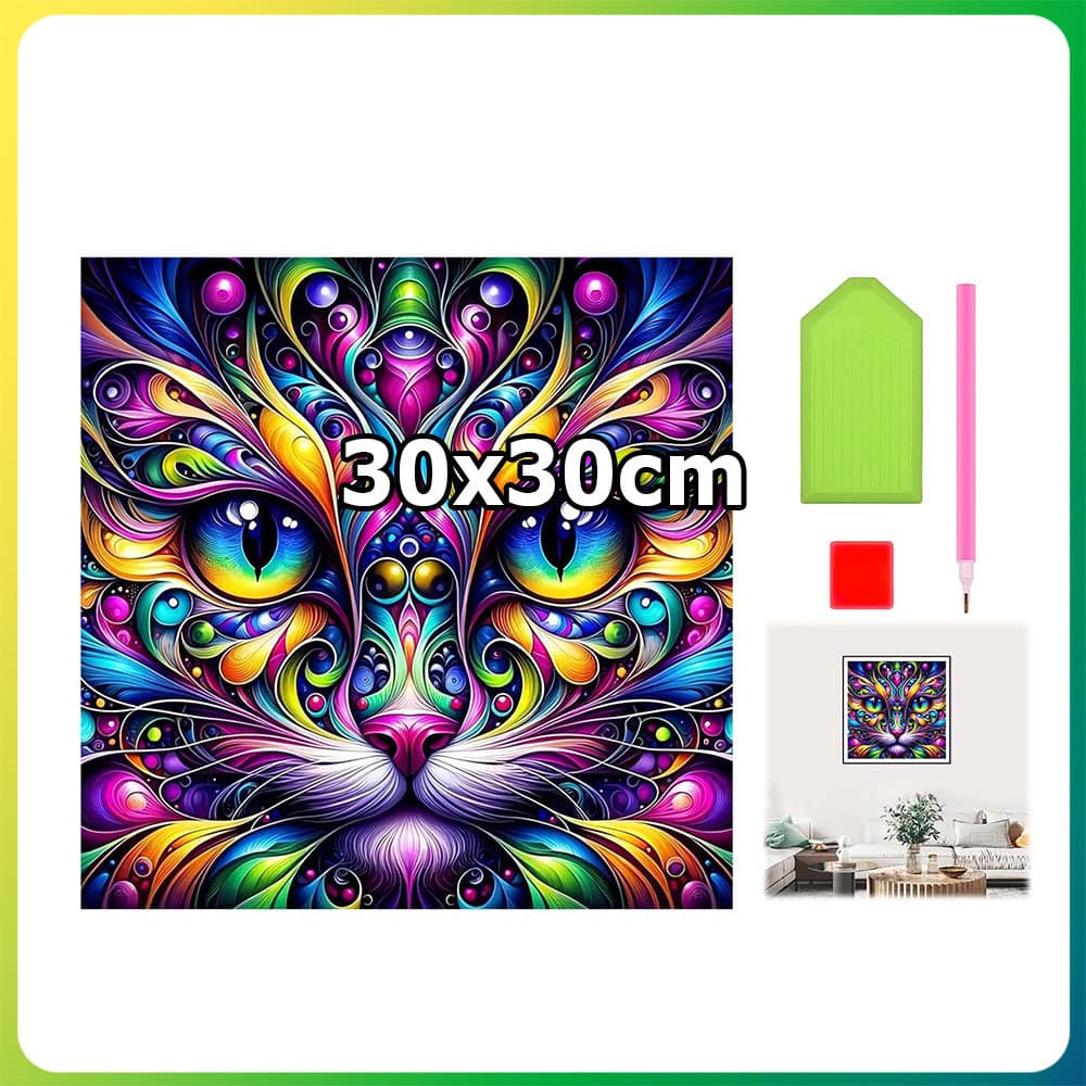 30x30cm Cor Padrão Sombra de Gato Quadrado Pintura Diamante DIY Pintura Artesanal 5D Diamante Dot Pintura Decoração de C
