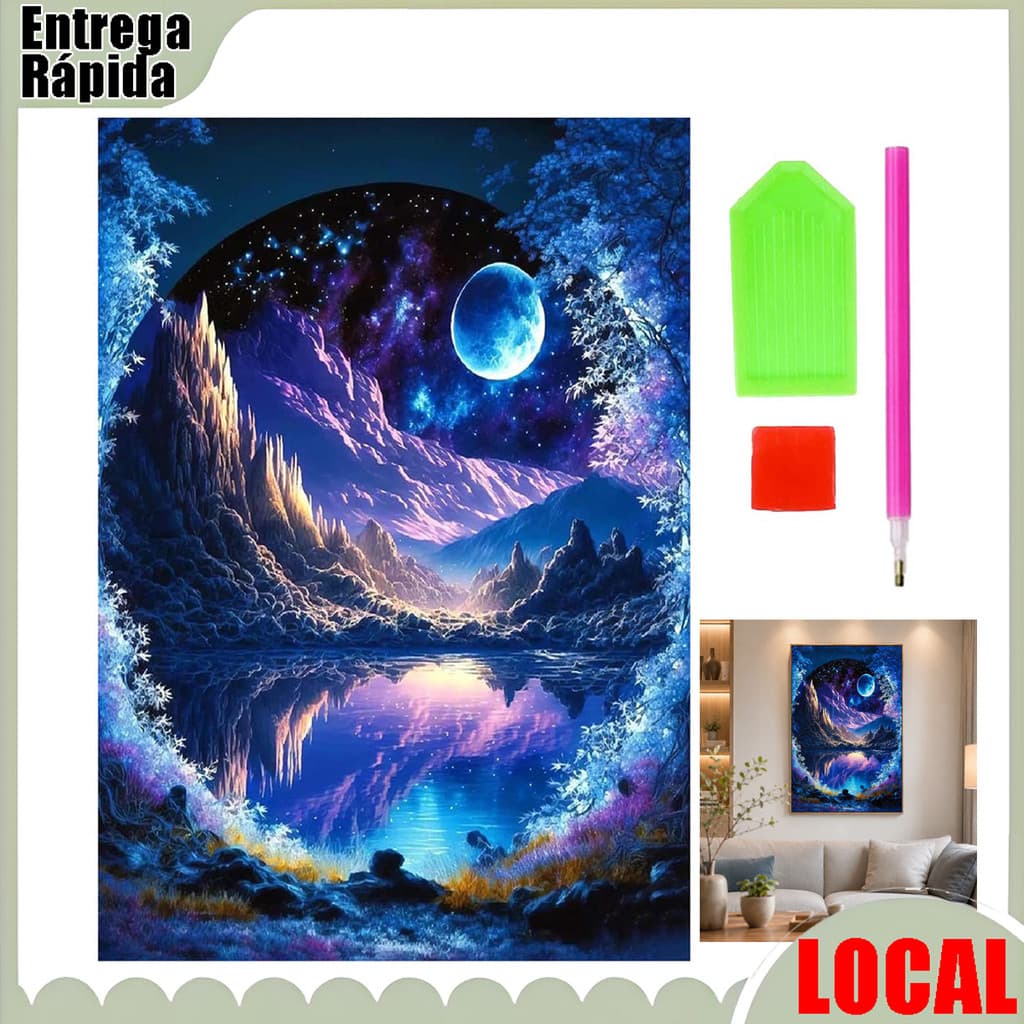 DIY lua azul paisagem pintura diamante conjunto completo kit de ferramentas redondo diamante completo pintura artesanal