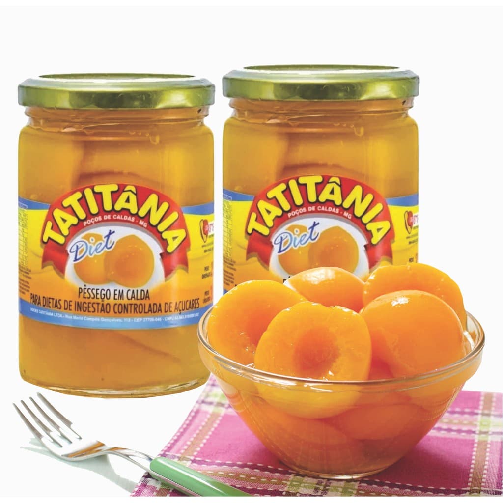 Pêssego em Calda Diet Tatitânia Kit com 2 Potes Sobremesa Saudável Sem Açúcar