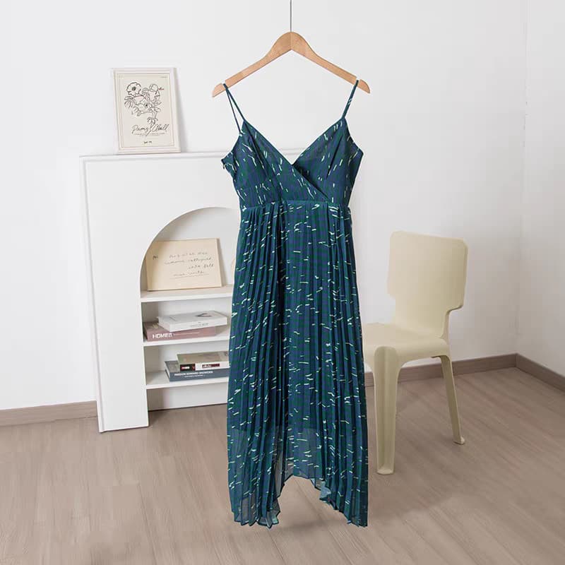 [Quarto justo] Vestido feminino Floral sem mangas vestido estilingue saia longa tule vestido de comprimento médio verão4