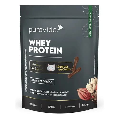 Whey Protein Isolado Chocolate Lingua De Gato 450g Puravida