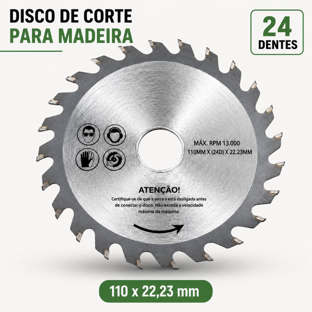 Disco Serra Circular Madeira 110mm 24 Dentes 22,23mm Makita Esmerilhadeira Corte Profissional