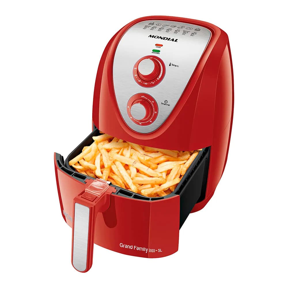 Fritadeira Elétrica Sem Óleo Air Fryer Mondial 5L Grand Family AFN-50-RI Timer 1900W 127V Vermelho/Inox