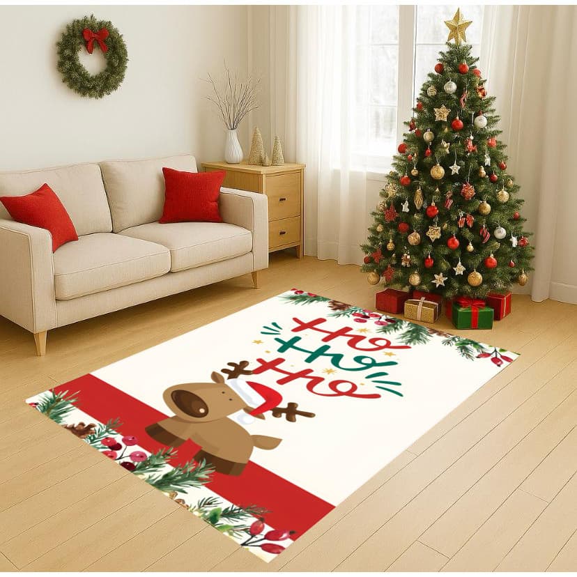 Tapete 1,00x1,40 Retangular Sala Quarto Festa Estilo Decoração Casa Natalino Antiderrapante Natal MERRY CHRISTMAS  FESTA