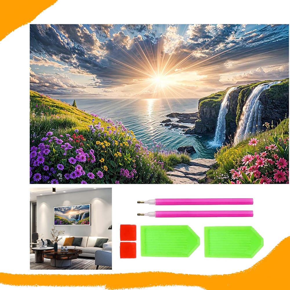 Flores e mar, diamantes quadrados, pintura com diamantes 5D DIY, kit inicial para pintura com diamantes, 70 x 40 cm