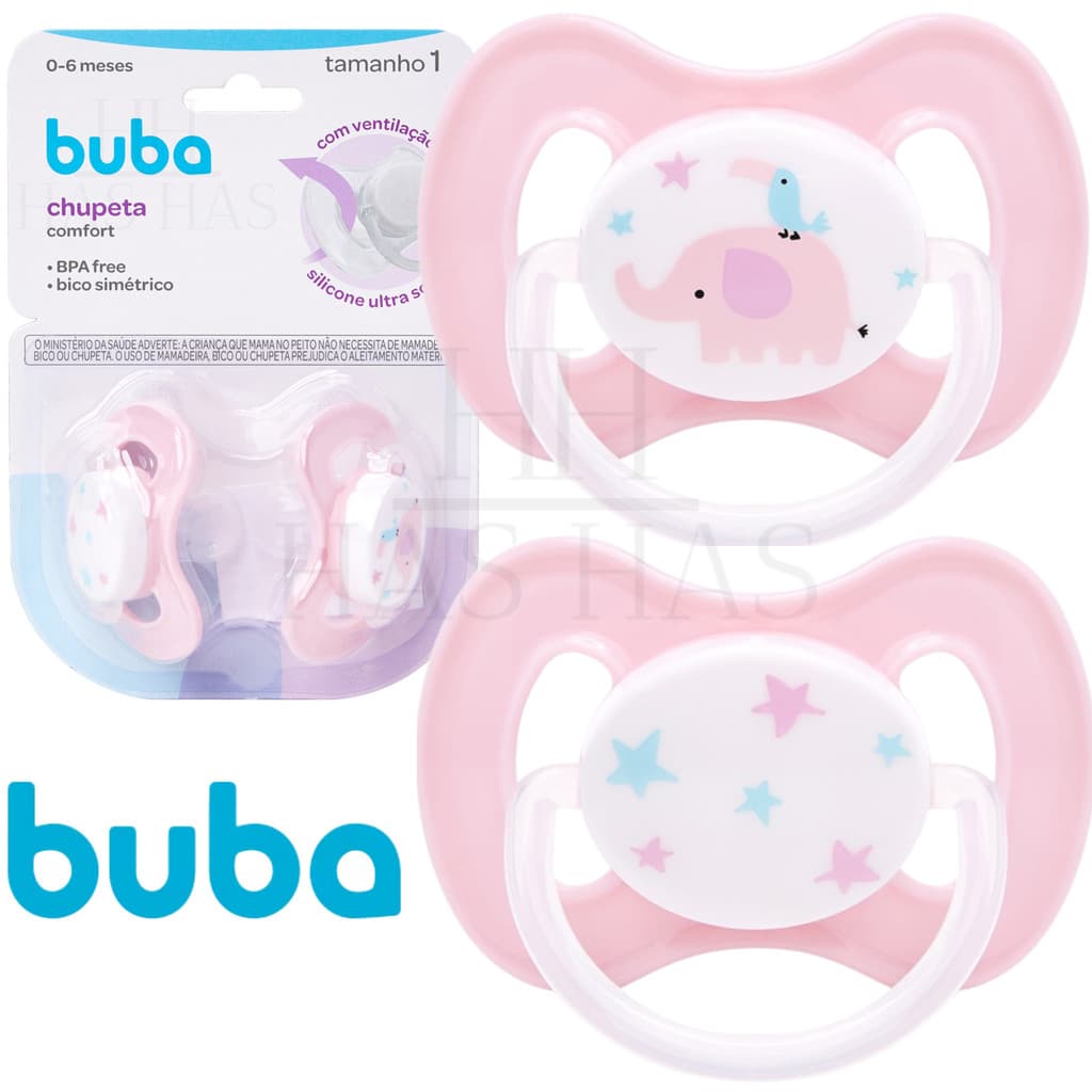 Kit 2 Chupetas Silicone Confort Ultra Soft 0-6 Meses Tamanho 1 Recém Nascido Bebe Bico Rosa Buba
