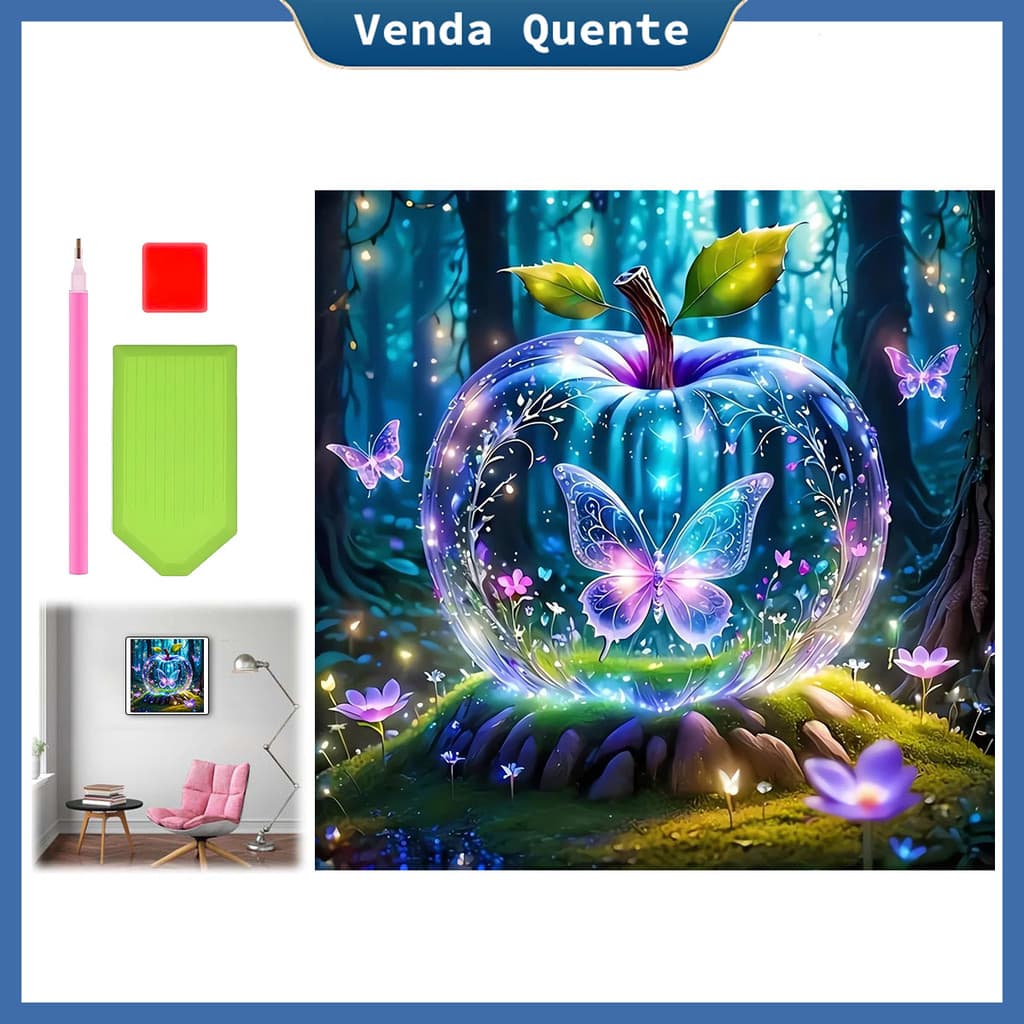 "Vitrificada maçã e borboleta sombra" pintura diamante 30x30cm,5D Pintura Diamante,Decoração Da Parede Pintura Artesanal