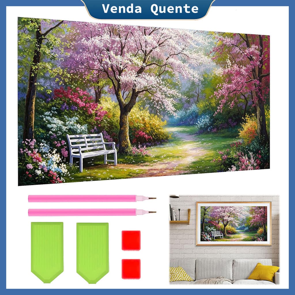 "Primavera floresta Flor Caminho" pintura diamante 70x40 cm, 5D Pintura Diamante, Decoração Da Parede Pintura Artesanal