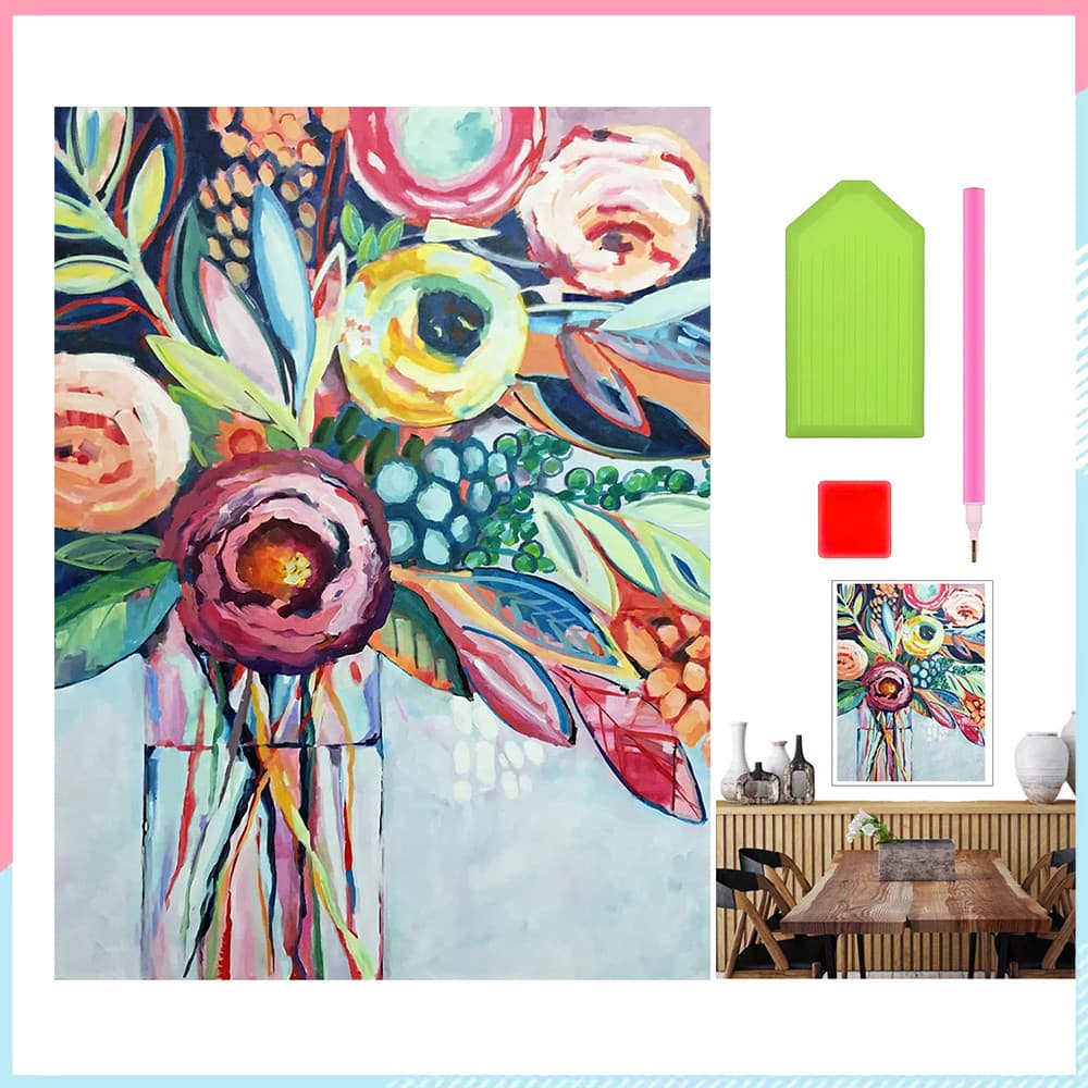 30 x 40 cm, Conjunto de pintura diamante 5D para adultas Ramo de flores Pintura artística com diamante quadrados