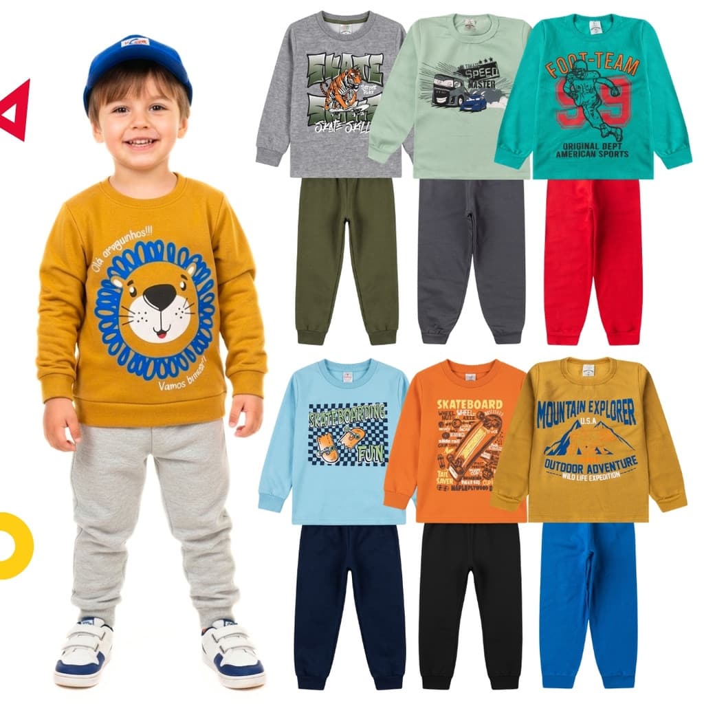 Kit 10 Peças Moletom Infantil Conjunto Masculino Menino Outono Inverno 1 ao 14