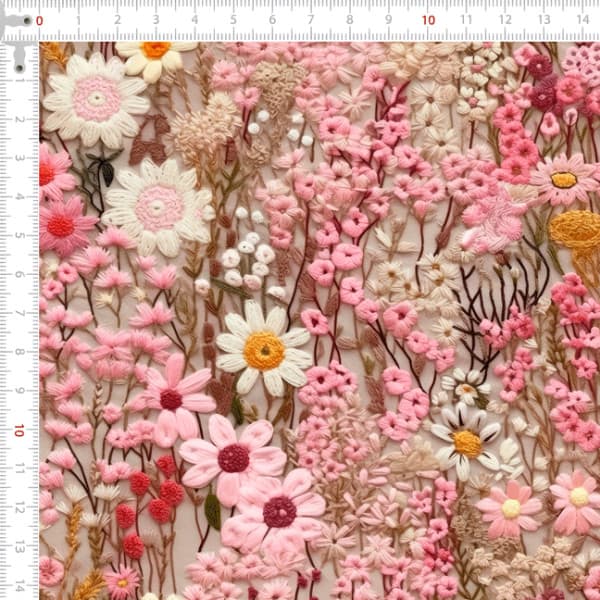 Tecido Tricoline Digital 3D Floral Rosa e Branco Costura Pano DIY Patchwork Artesanato Quilt Ateliê