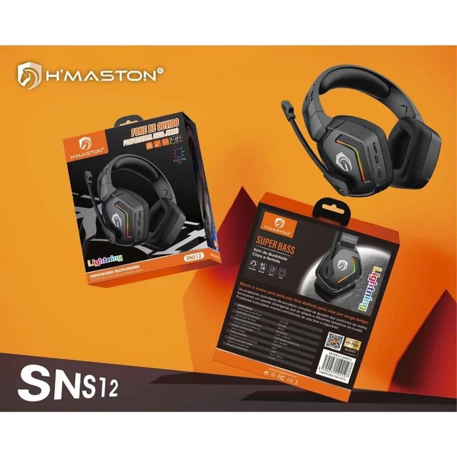 Fone de Ouvido Headset Gamer Sem Fio Bluetooth 5.0 com LED RGB, Microfone e Som Imersivo H’Maston