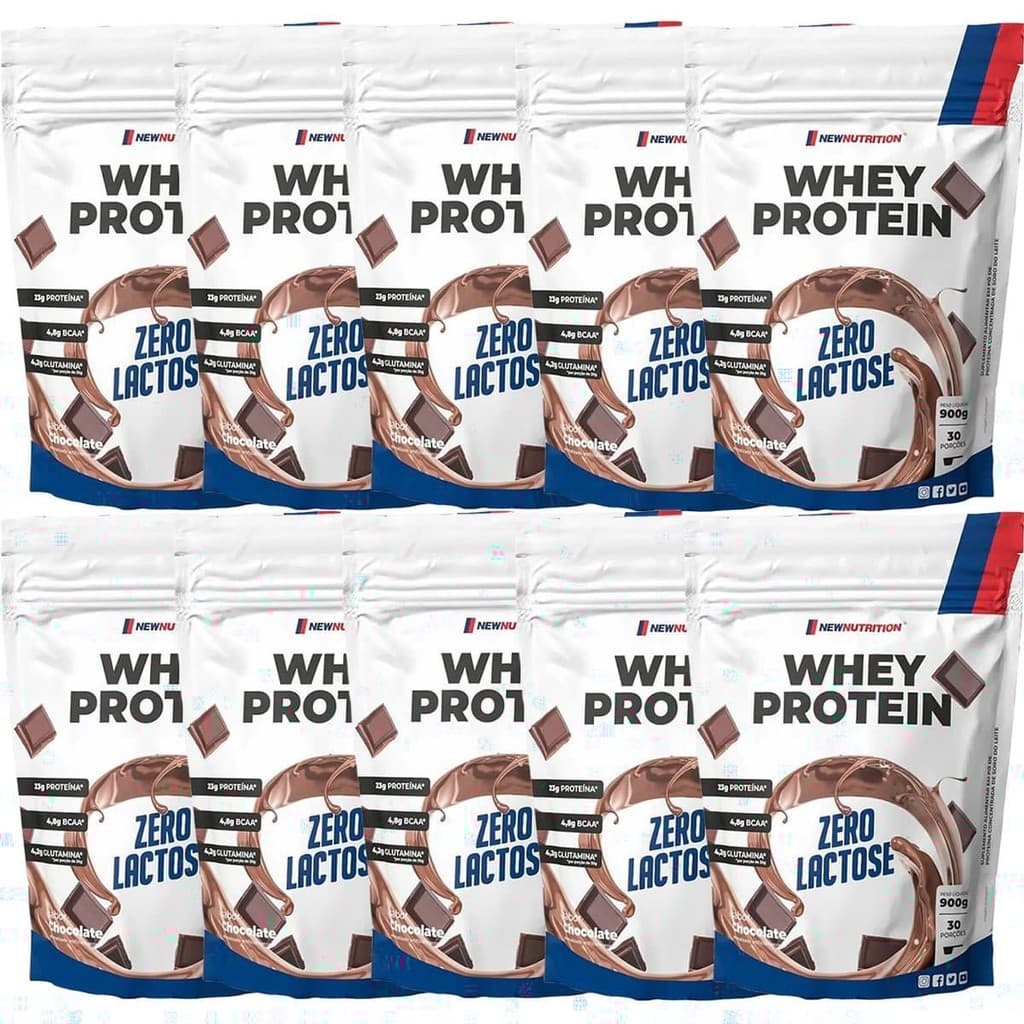 Kit 10X Whey Protein Zero Lactose - 900g Refil Chocolate - NewNutrition