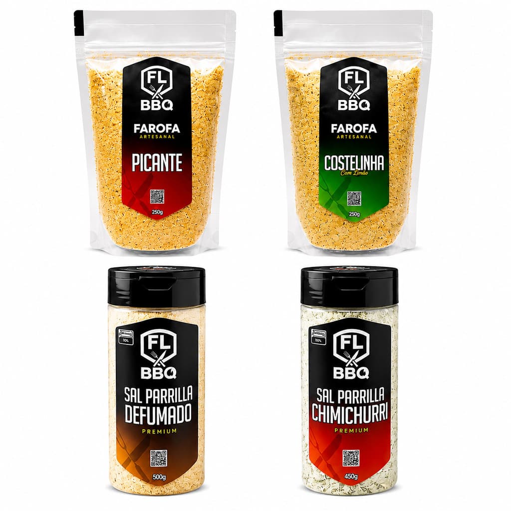 KIT FAROFA E SAIS FLBBQ - DEFUMADO, CHIMICHURRI, COSTELINHA COM LIMÃO E PICANTE