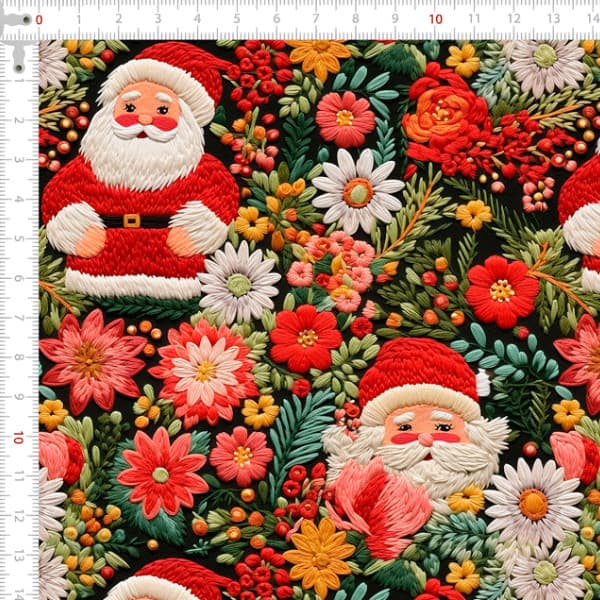 Tecido Tricoline Digital 3D Jardim do Papai Noel Pano Patchwork Costura Ateliê Artesanato DIY