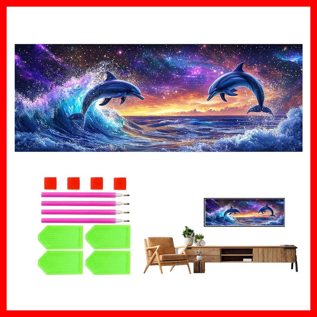 120 x 40 cm Starlight Dolphin Pintura Diamante 5D Rodada Diamante Arte Cheia Diamante Tridimensional Gem Crafts