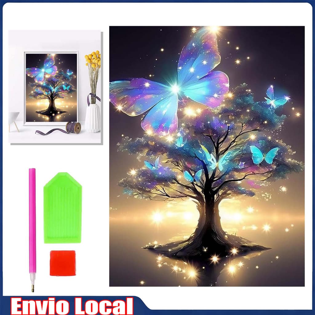 Árvore estrela borboleta, conjunto de pintura diamante, pintura de diamante quadrada 5D, artesanato 30x40cm