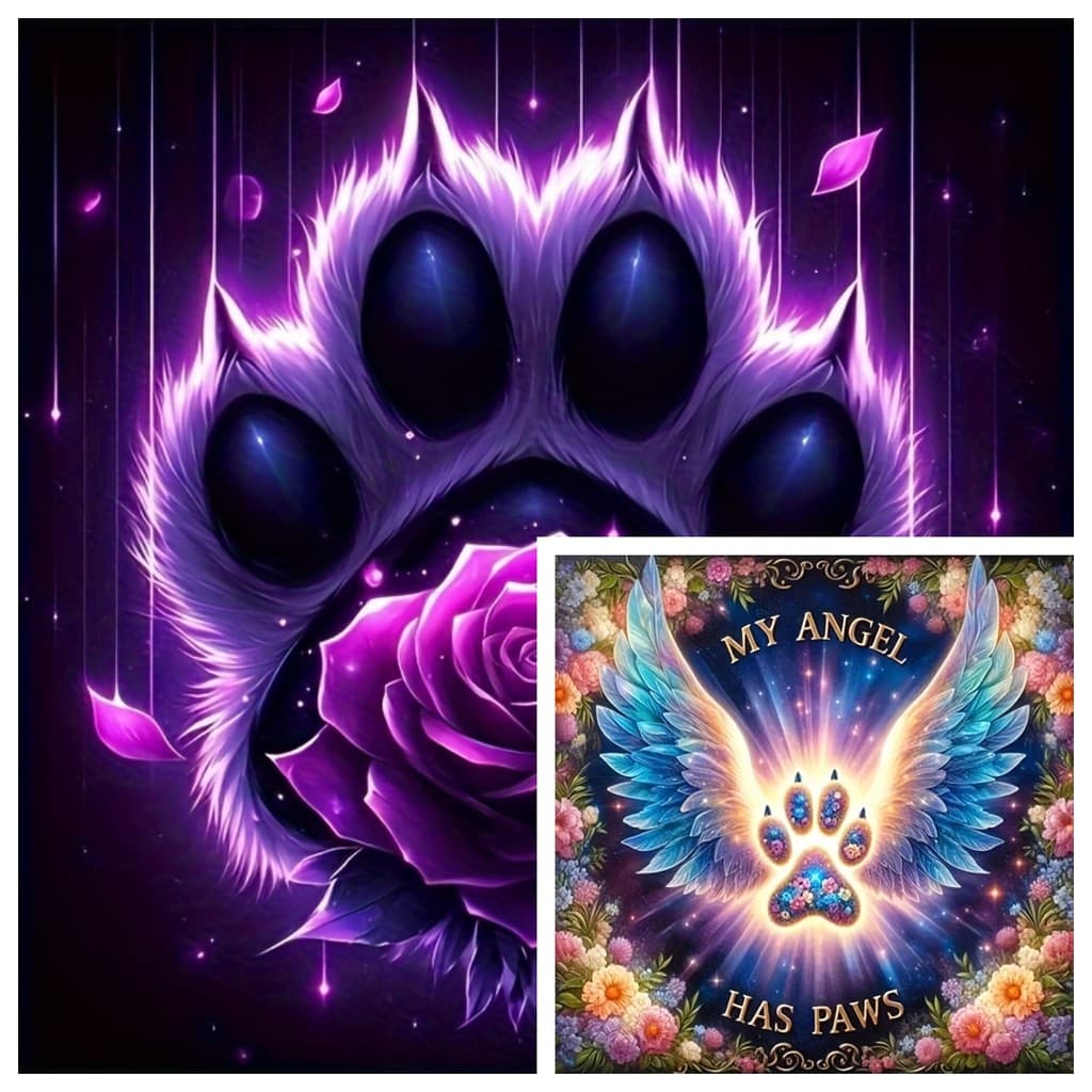 Um Conjunto De Kit De Pintura De Diamante Com Padrão De Patas De Gato Animal , 5D DIY Em Tela De Mosaico Fazendo Artesan